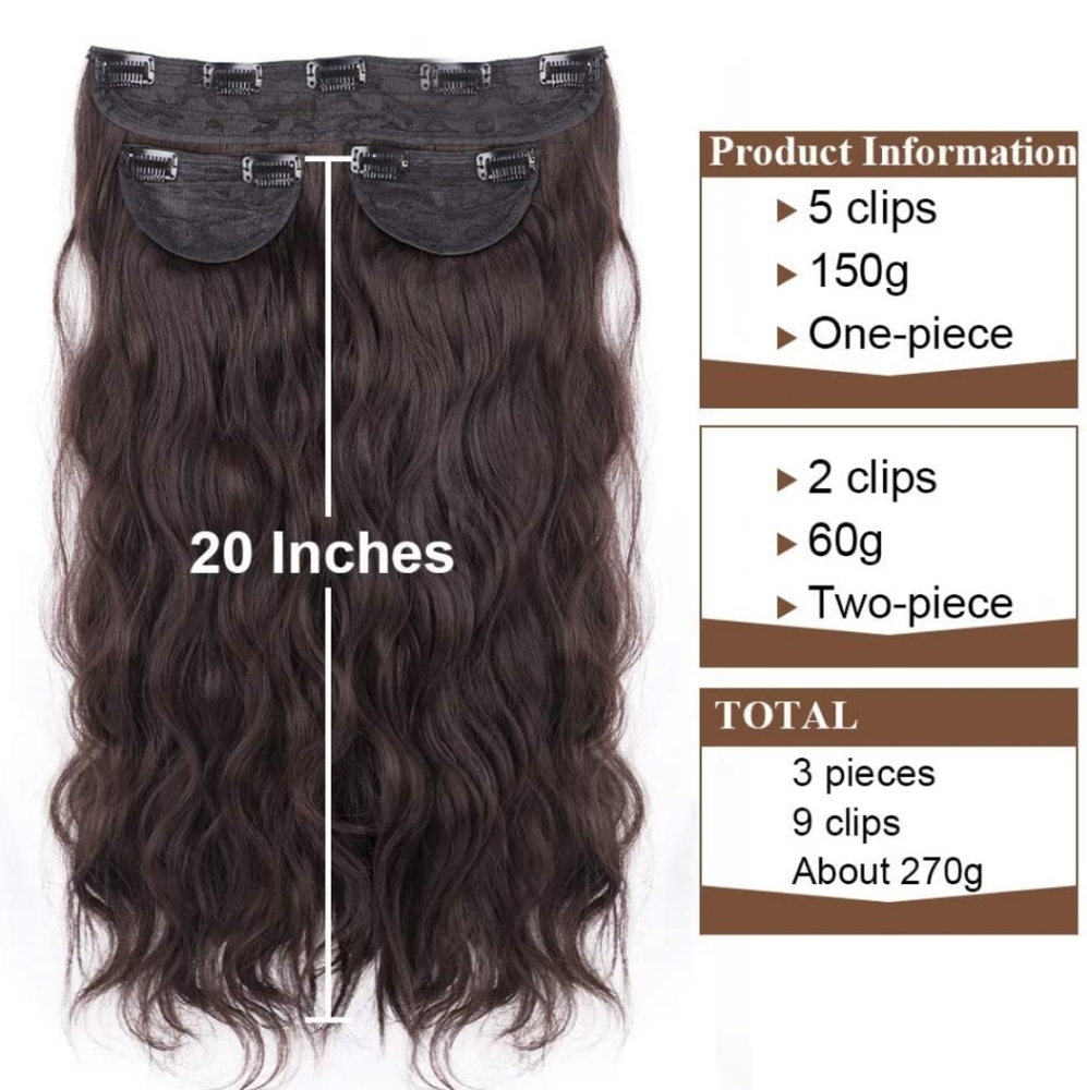 20 Inch Brown Wavy Clip In Hair Extensions - Picture 3 of 6